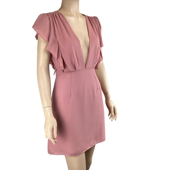 Superdown Revolve Dress Size Small Pink Deep V-Neck‎ Ruffle-Sleeve NWT - Picture 5 of 10